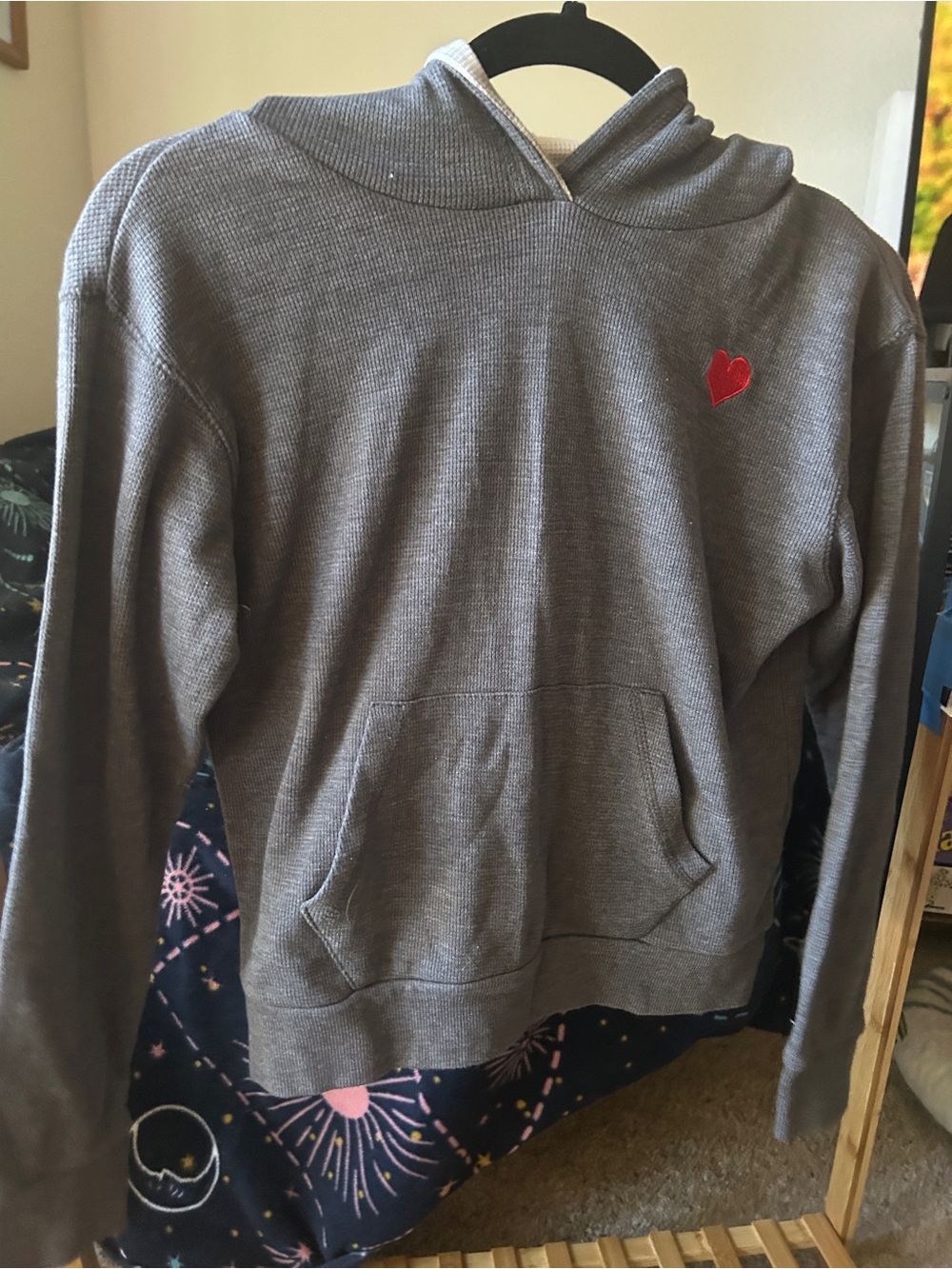 Vintage Havana Gray Hoodie with Red and Green Accent Label
